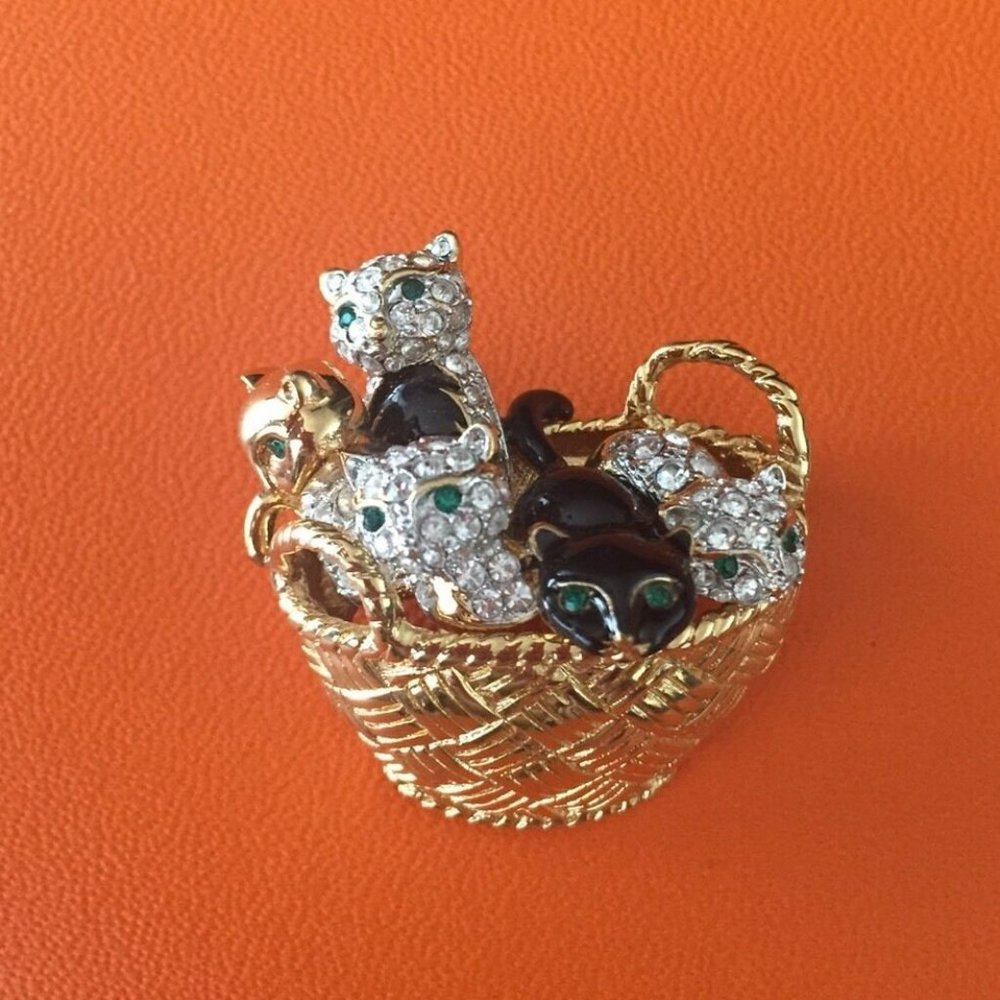 Carolee “Cats in the Basket” Enamel Brooch